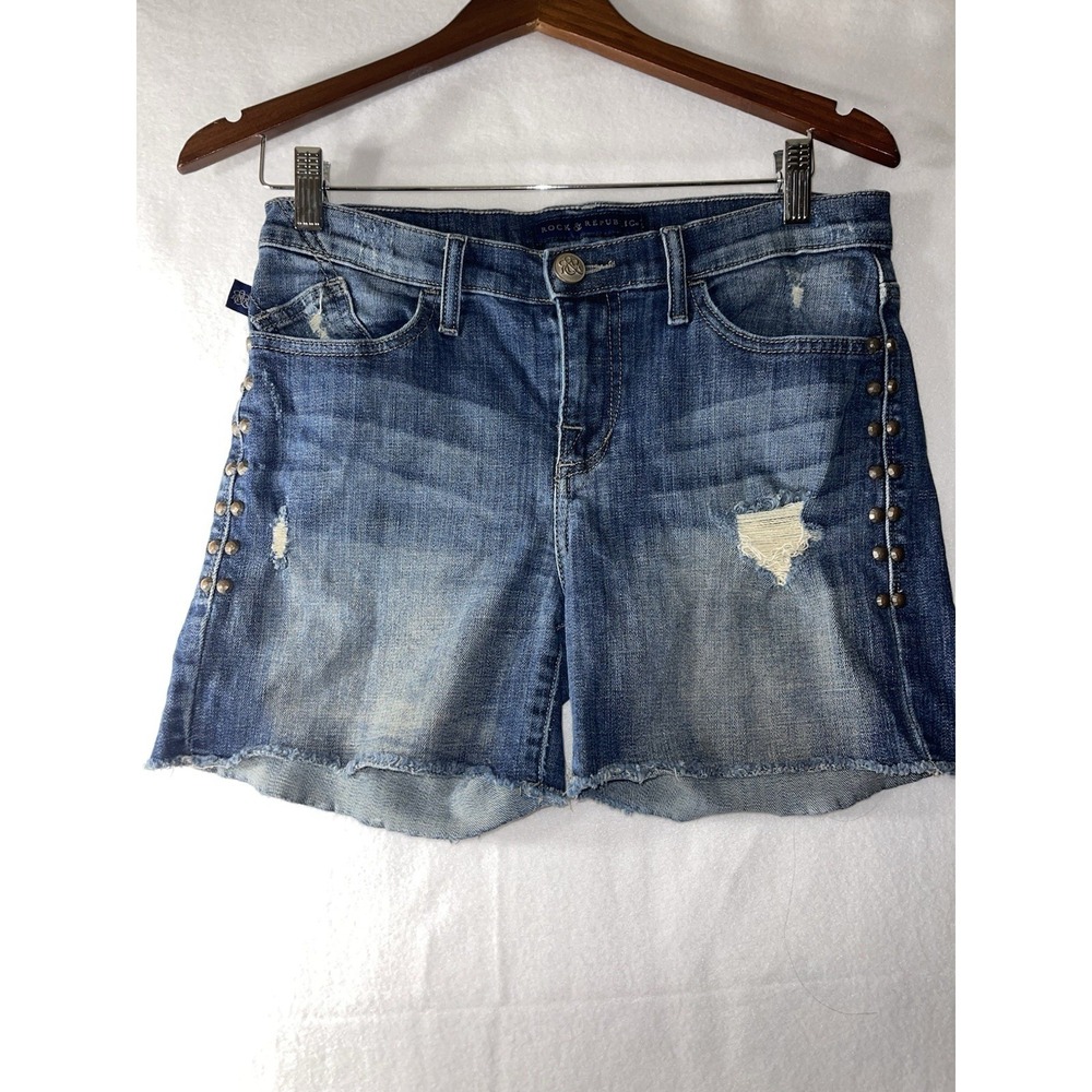 Rock Republic Bumpershoot Distressed Studded Jean Shorts Womens 6